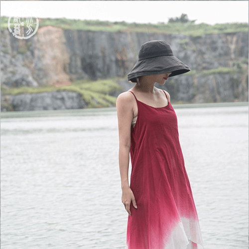 北方部落 2019夏装新款 棉麻原创女装 吊染双层吊带裙文艺连衣裙