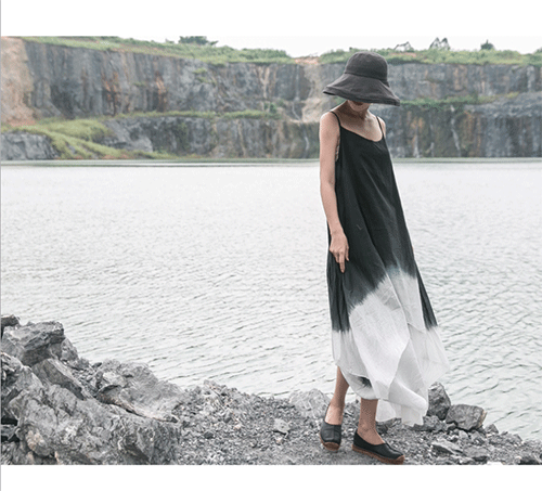 北方部落 2019夏装新款 棉麻原创女装 吊染双层吊带裙文艺连衣裙