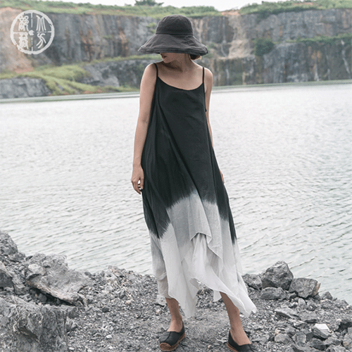 北方部落 2019夏装新款 棉麻原创女装 吊染双层吊带裙文艺连衣裙
